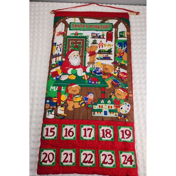 Beary Merry Christmas Santas Workshop Fabric Advent Calendar 10 Day Bears Toys - Picture 1 of 5